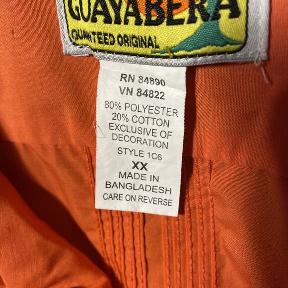 The Genuine Haband Guayabera 2XL Short Sleeve SnapUp Shirt  Orange 4 Front Pocke - Picture 8 of 12